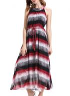 Oasap Women's Ruffle Neck Sleeveless Color Block Long Dress With Belt