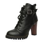Oasap Block Heels Lace Up Buckle Strap Rivet Boots