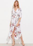 Oasap Deep V Neck Long Sleeve Floral Printed Dress