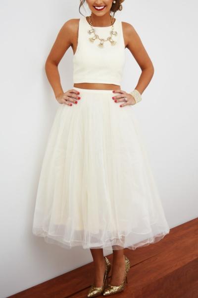 Oasap Stylish Sleeveless Crop Top Maxi Skirt Matching Set