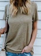 Oasap Summer Casual Solid Loose Round Neck Short Sleeve Tee Shirt