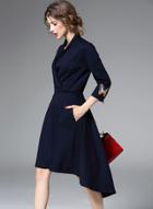 Oasap V Neck 3/4 Sleeve High Low Party Dress