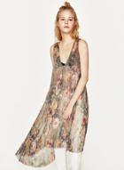 Oasap V Neck Sleeveless Floral Printed Irregular Dress