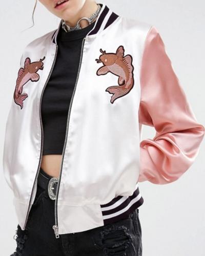Oasap Women's Vintage Luxury Trophy Bomber Jacket
