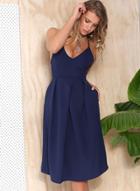 Oasap Solid V Neck Sleeveless Backless A-line Party Dress