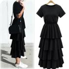 Oasap Fashion Short Sleeve Multilayer Maxi Dress