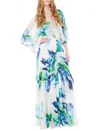 Oasap Women's Deep V-neck Cape Sleeve Print Slit Boho Maxi Dress