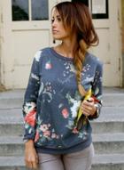 Oasap Floral Print Round Neck Long Sleeve Pullover Sweatshirt