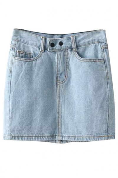 Oasap All-matching Denim Mini Pencil Skirt