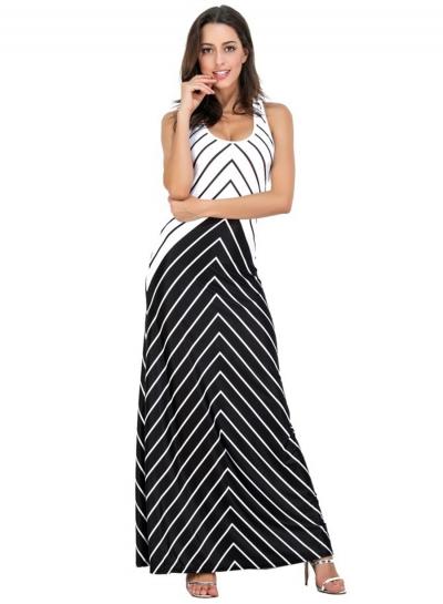 Oasap Sleeveless Striped Contrast Maxi Dress