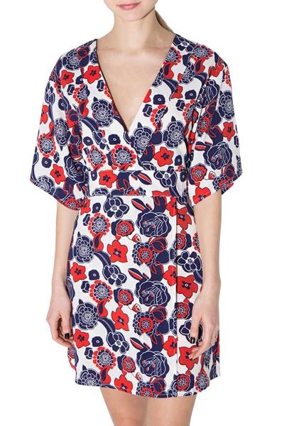 Oasap Women's Fashion V Neck Half Sleeve Floral Print Dress