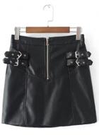 Oasap Solid Color Black Pu Leather Mini Skirt