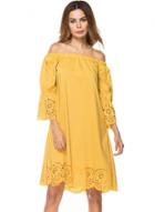 Oasap Slash Neck Three Quarter Sleeve Midi Dress