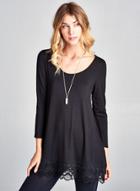 Oasap Scoop Neck Long Sleeve Lace Hem Knit Tee Shirt