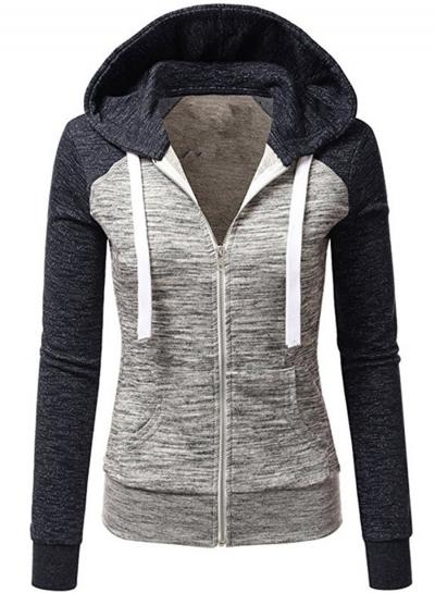 Oasap Hooded Long Sleeve Color Splicing Coat