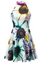 Oasap Floral Print Halter Neck Slit Back Dress