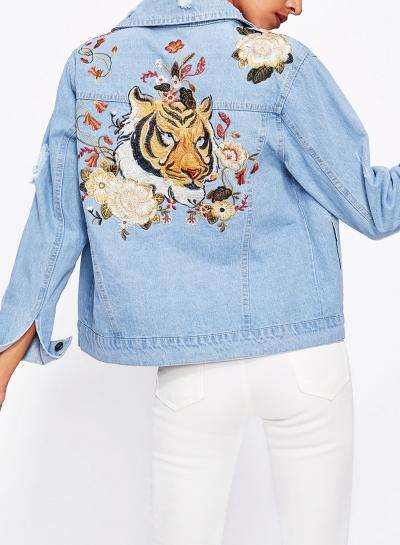 Oasap Fashion Tiger Embroidery Loose Fit Button Down Jacket