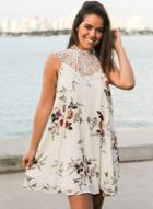 Oasap Sleeveless Bohemian Floral Print Lace Dress