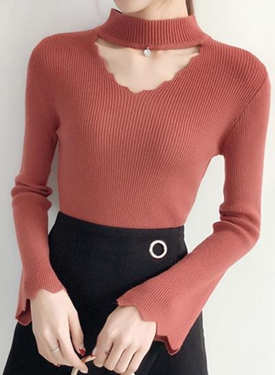 Oasap Choker V Neck Flare Sleeve Knit Sweater