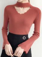Oasap Choker V Neck Flare Sleeve Knit Sweater