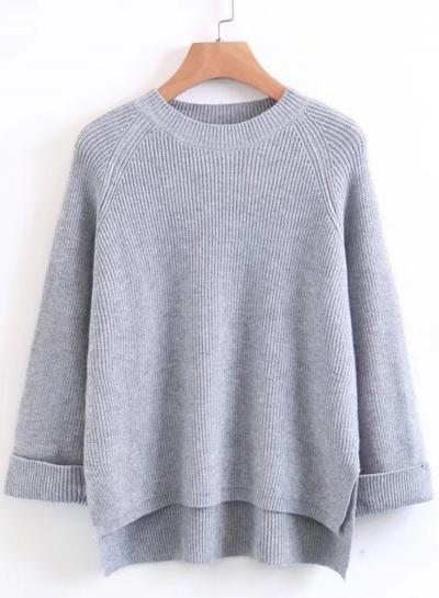 Oasap Round Neck Long Sleeve Solid Slit Sweaters