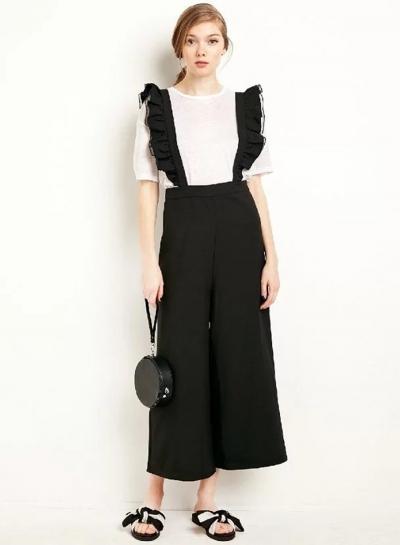 Oasap Fashion Ruffle Wide Leg Suspender Trousers