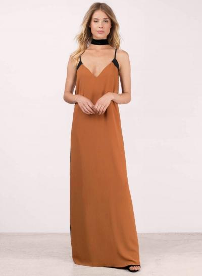 Oasap Spaghetti Strap V Neck Maxi Party Dress