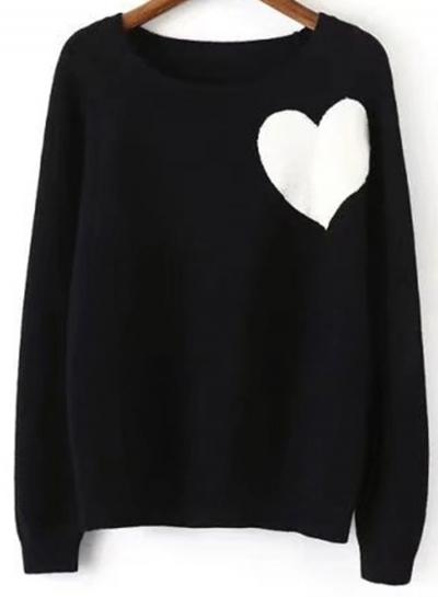 Oasap Round Neck Long Sleeve Heart Shape Sweater