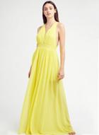 Oasap Elegant V Neck Sleeveless Backless High Slit Solid Maxi Prom Dress