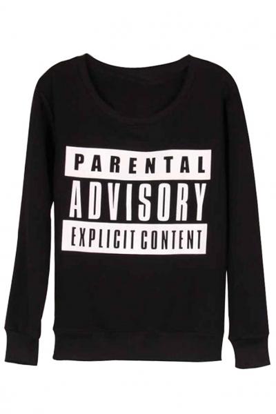 Oasap Advisory Graphic Print Black Sweatshirt