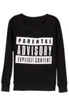 Oasap Advisory Graphic Print Black Sweatshirt