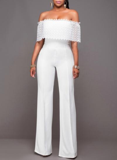 Oasap Off Shoulder Lace High Waist Wide Leg Jumpsuit