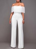 Oasap Off Shoulder Lace High Waist Wide Leg Jumpsuit