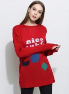 Oasap Christmas Letter Printed Loose Fit Knit Sweater