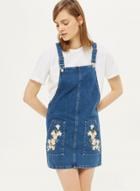 Oasap Floral Embroidery Denim Overalls Dress