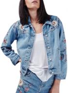 Oasap Women's Button Down Embroidered Denim Jacket With Pockets