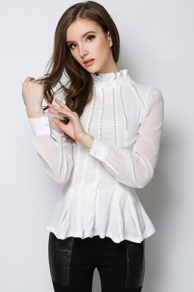 Oasap Demure Beaded Cluster Sheer Chiffon Blouse