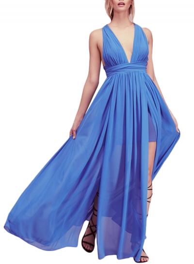 Oasap Women's Fashion Deep V Neck Sleeveless High Slit Maxi Dress