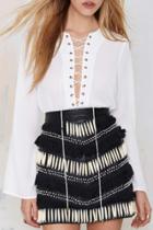 Oasap Chic Lace-up Front Flare Sleeve Chiffon Blouse