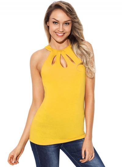 Oasap Yellow Cutout Halter Racerback Women Tank Top
