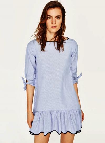 Oasap Striped 3/4 Sleeve Ruffle Dress