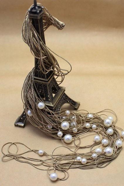 Oasap Retro Beading Gold-tone Multi-chains Necklace