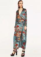 Oasap V Neck Floral Print Split Wrap Maxi Dress