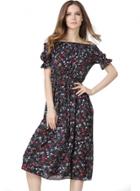 Oasap Off Shoulder Short Sleeve Floral Print Dress