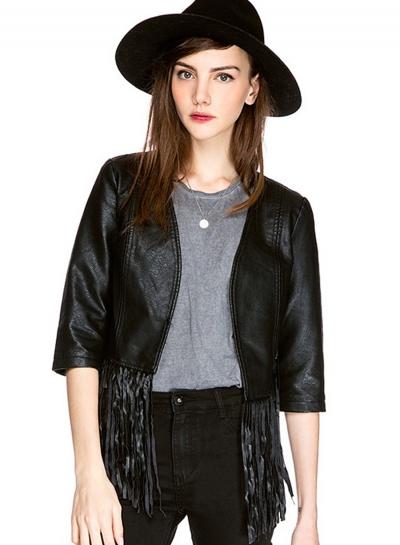 Oasap 3/4 Sleeve Jacket With Tassels