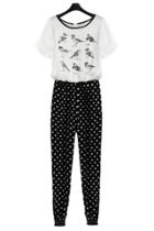 Oasap Bird Dotted Short Sleeve Jumpsuits