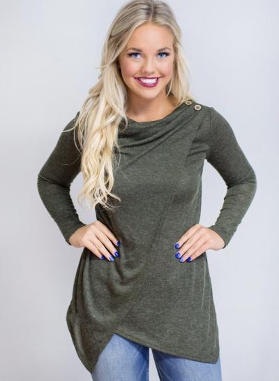 Oasap Round Neck Long Sleeve Asymmetric Design Tee Shirt