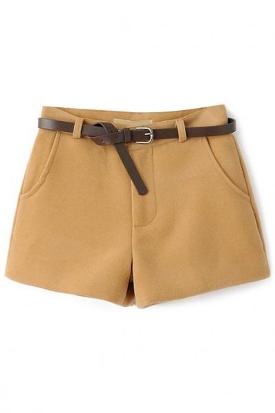 Oasap Sexy Hot Solid Belt Woolen Shorts