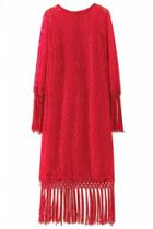 Oasap Smoking Hot Red Lace Fringe Long Dress