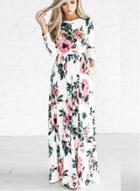 Oasap Long Sleeve Floral Printed Maxi Prom Dress